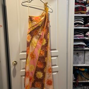 Farm Rio X Anthropologie Sunburst Maxi Dress in Orange and Brown